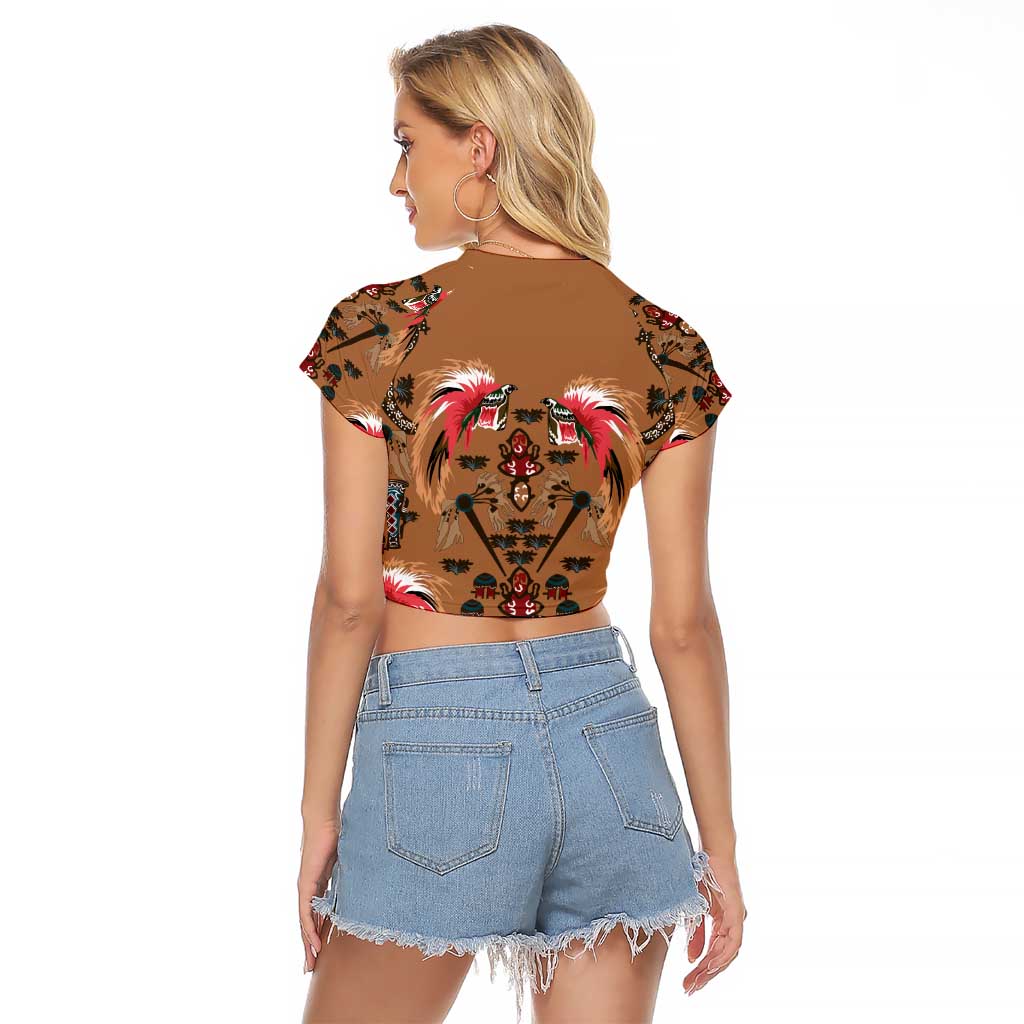 Terracotta Bird of Batik Papua Raglan Cropped T Shirt Exotic Natural Wealth of Papua - Polynesian Pride