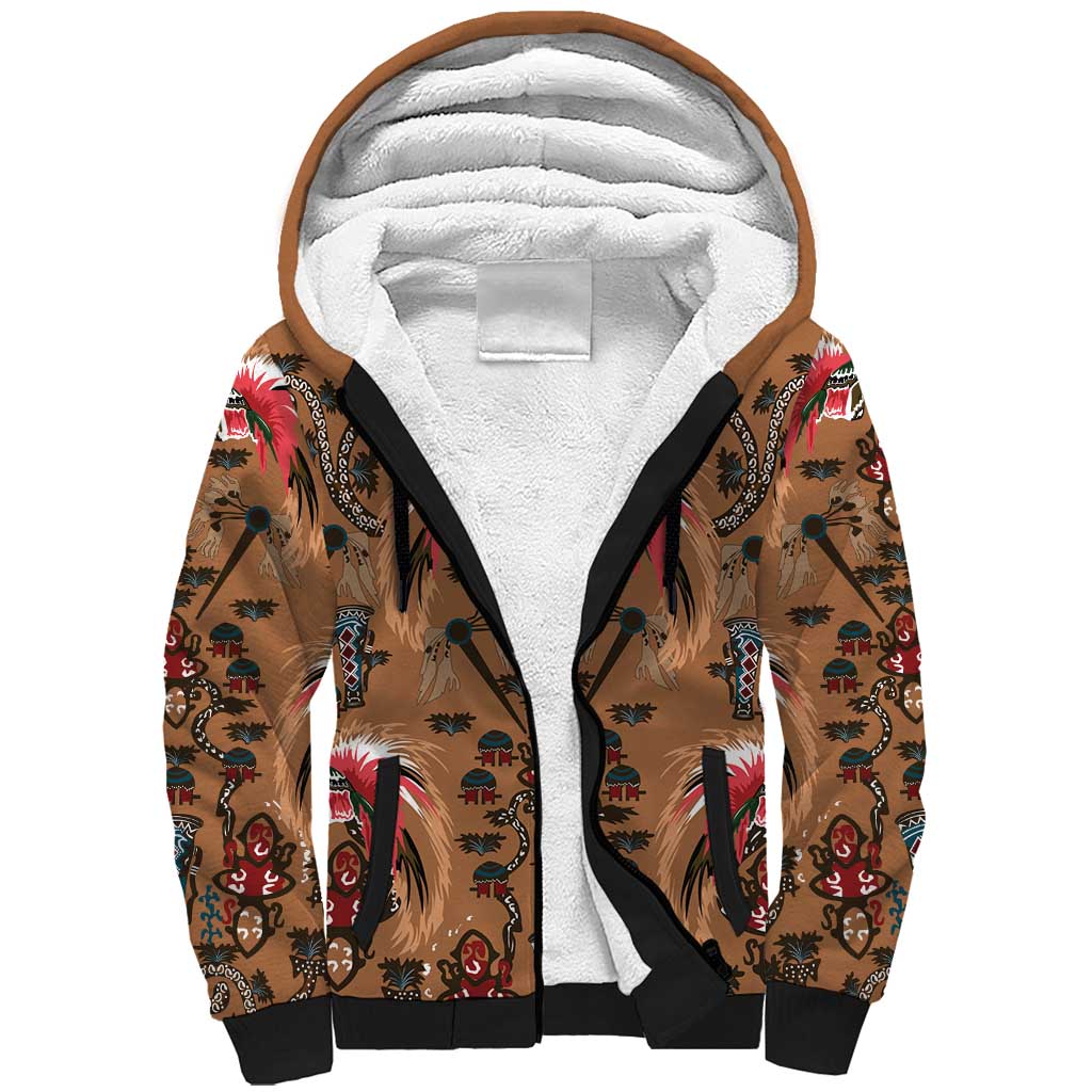 Terracotta Bird of Batik Papua Sherpa Hoodie Exotic Natural Wealth of Papua LT9 Unisex Gold - Polynesian Pride