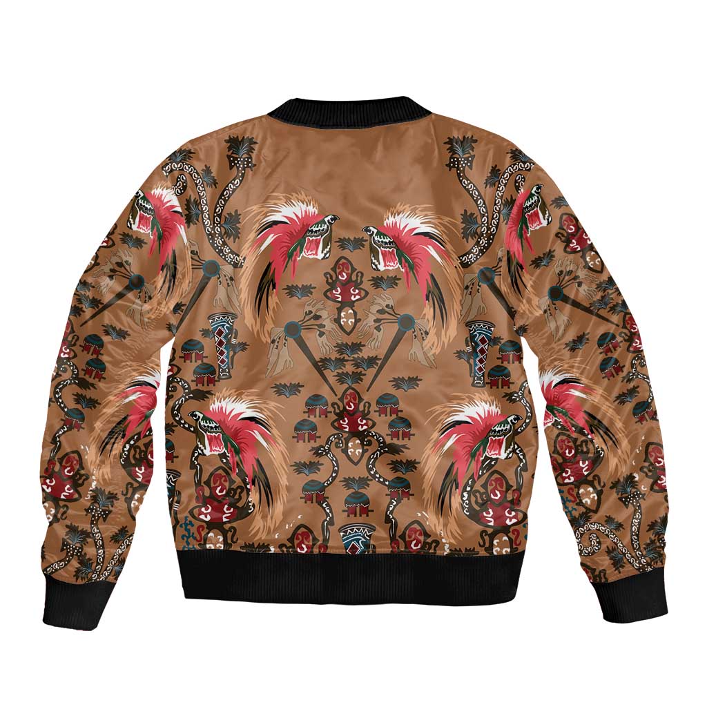 Terracotta Bird of Batik Papua Sleeve Zip Bomber Jacket Exotic Natural Wealth of Papua LT9 - Polynesian Pride
