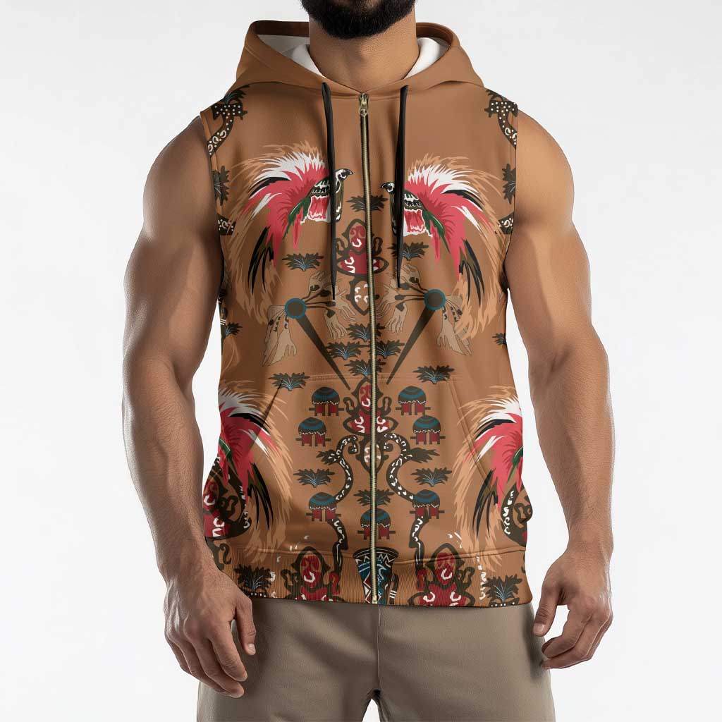 Terracotta Bird of Batik Papua Sleeveless Zip Hoodie Exotic Natural Wealth of Papua - Polynesian Pride
