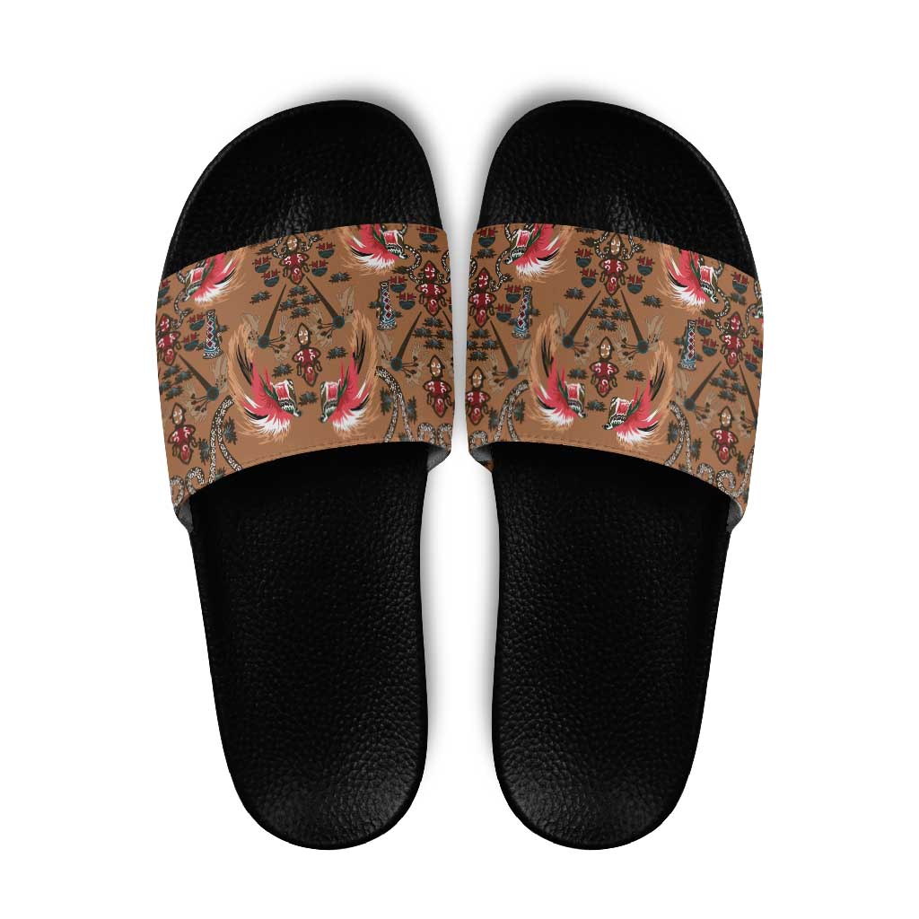 Terracotta Bird of Batik Papua Slide Sandals Exotic Natural Wealth of Papua LT9 Gold - Polynesian Pride