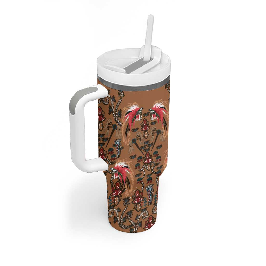 Terracotta Bird of Batik Papua Tumbler With Handle Exotic Natural Wealth of Papua - Polynesian Pride