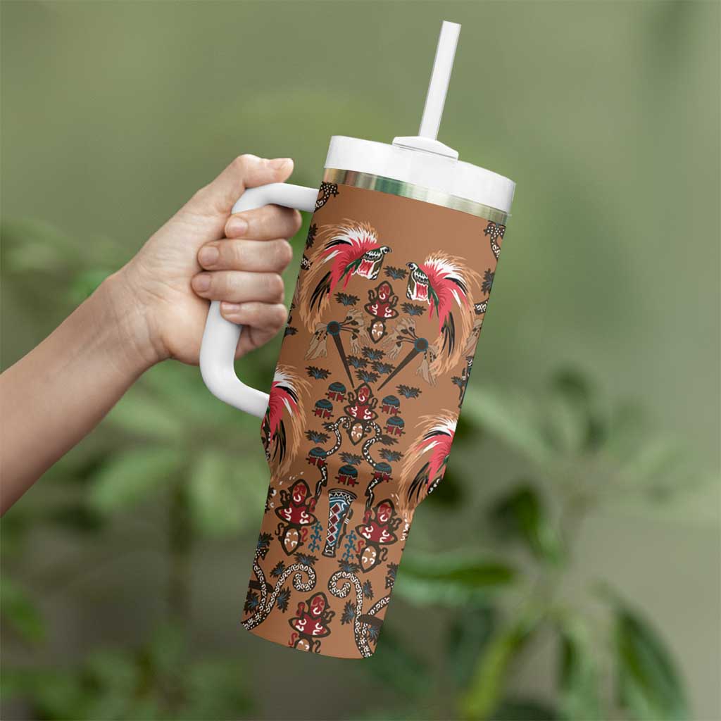 Terracotta Bird of Batik Papua Tumbler With Handle Exotic Natural Wealth of Papua - Polynesian Pride