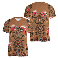 Terracotta Bird of Batik Papua Women V-Neck T-Shirt Exotic Natural Wealth of Papua LT9 - Polynesian Pride