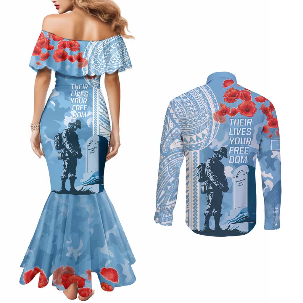 FSM Verterans Day Couples Matching Mermaid Dress and Long Sleeve Button Shirt Their Lives Your Freedom