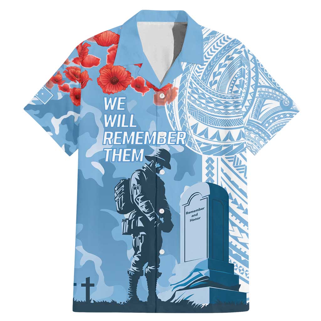 FSM Verterans Day Family Matching Mermaid Dress and Hawaiian Shirt Their Lives Your Freedom LT9 Dad's Shirt - Short Sleeve Blue - Polynesian Pride