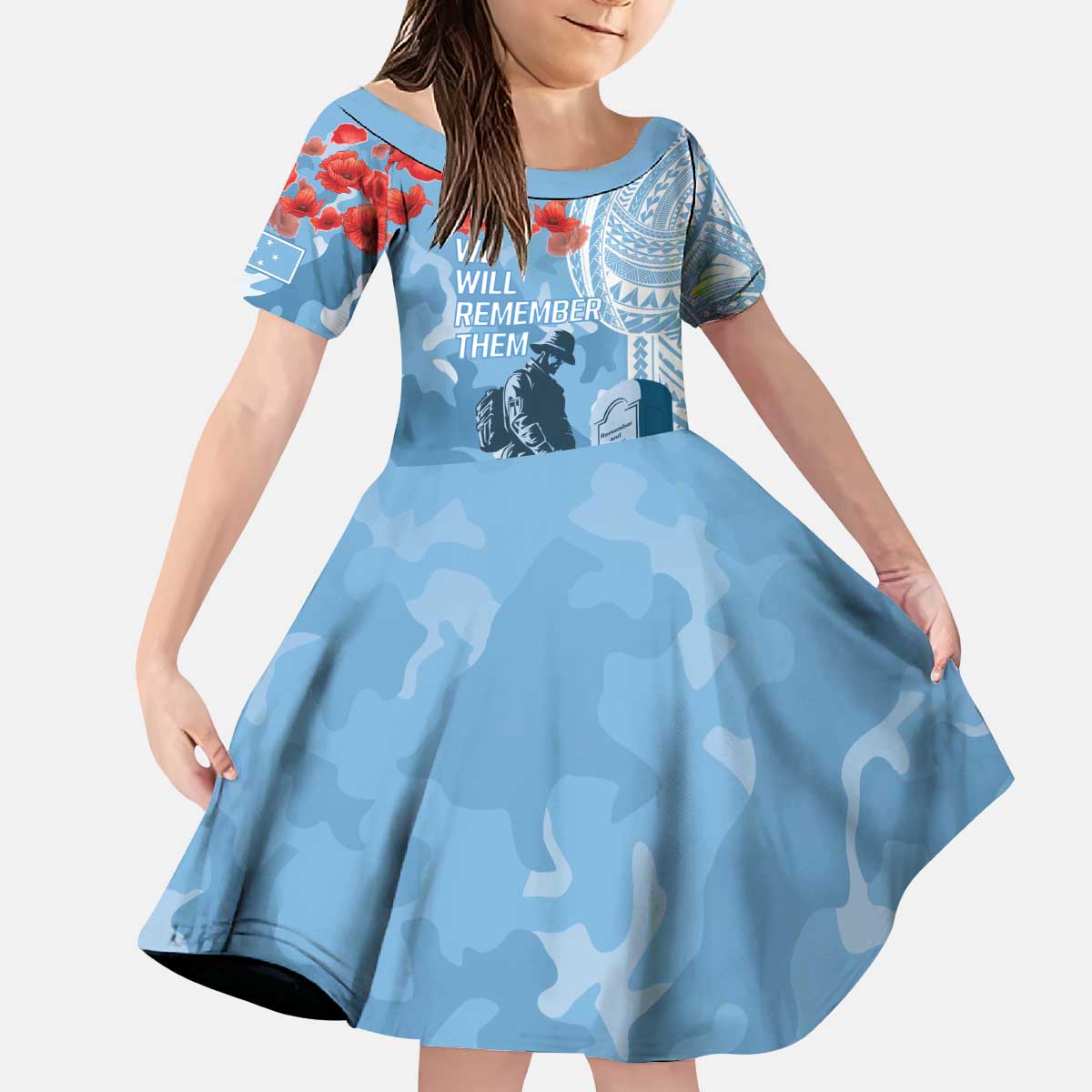 FSM Verterans Day Kid Short Sleeve Dress Their Lives Your Freedom LT9 KID Blue - Polynesian Pride