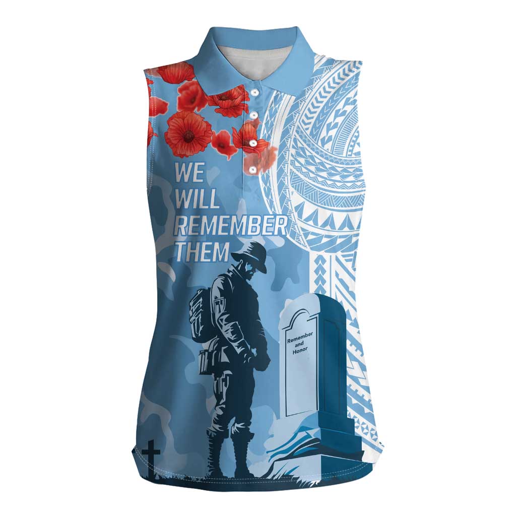 FSM Verterans Day Women Sleeveless Polo Shirt Their Lives Your Freedom LT9 Female Blue - Polynesian Pride
