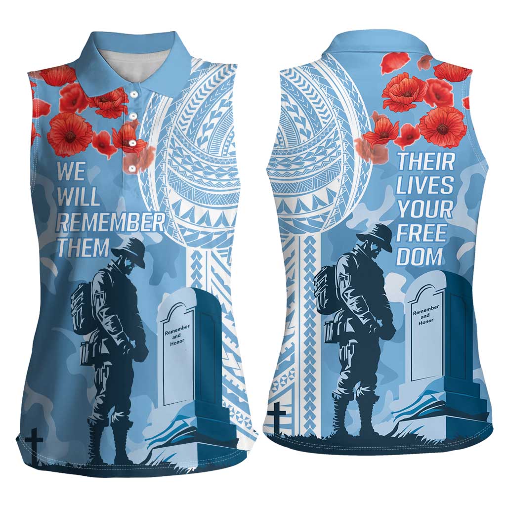FSM Verterans Day Women Sleeveless Polo Shirt Their Lives Your Freedom LT9 - Polynesian Pride