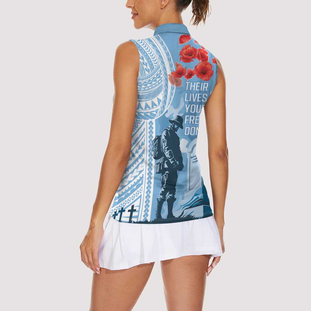 FSM Verterans Day Women Sleeveless Polo Shirt Their Lives Your Freedom LT9 - Polynesian Pride