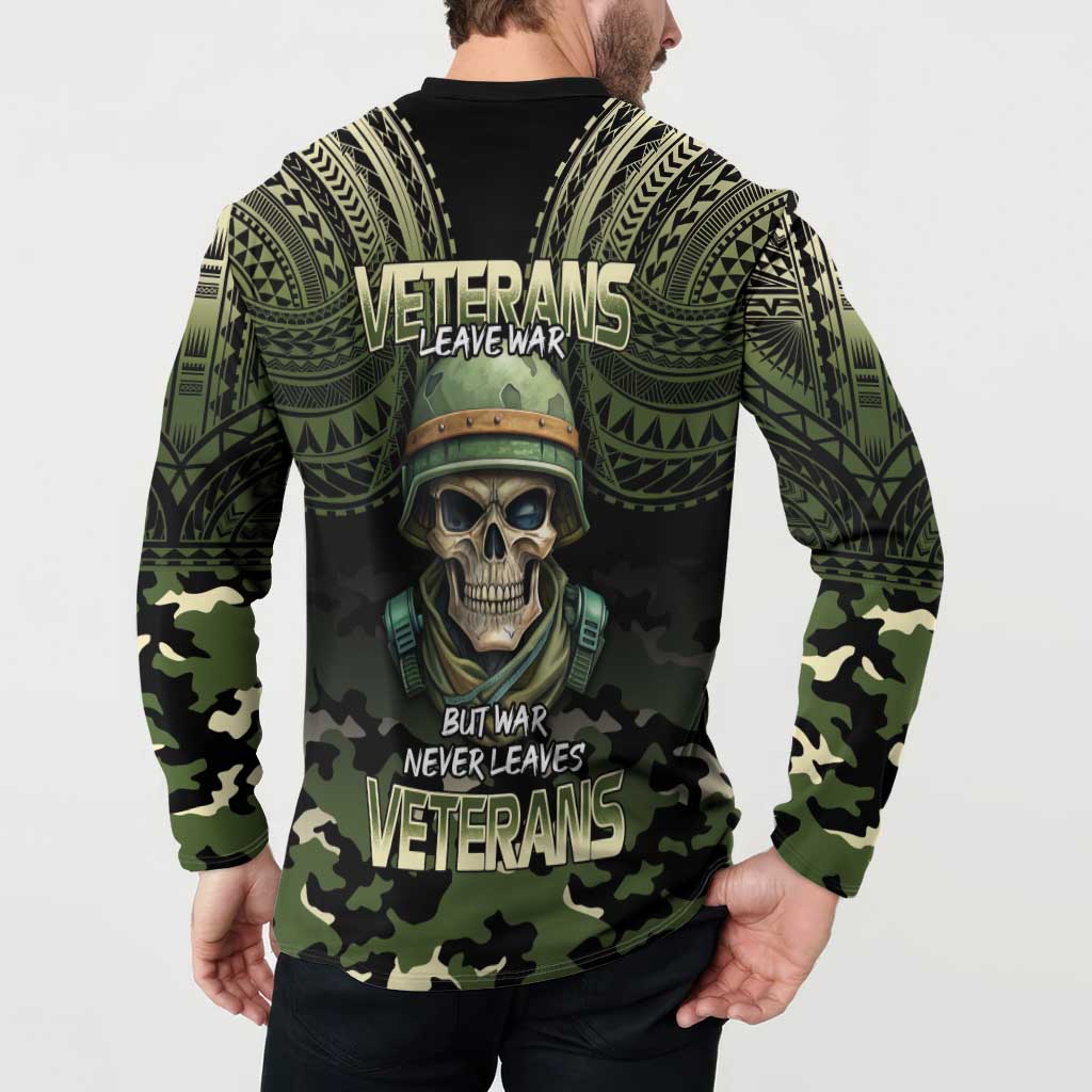 Veterans Day Button Sweatshirt War Never Leaves A Veteran Proud Military LT9 - Polynesian Pride