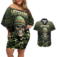Veterans Day Couples Matching Off Shoulder Short Dress and Hawaiian Shirt War Never Leaves A Veteran Proud Military