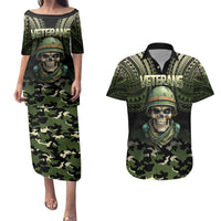 Veterans Day Couples Matching Puletasi and Hawaiian Shirt War Never Leaves A Veteran Proud Military