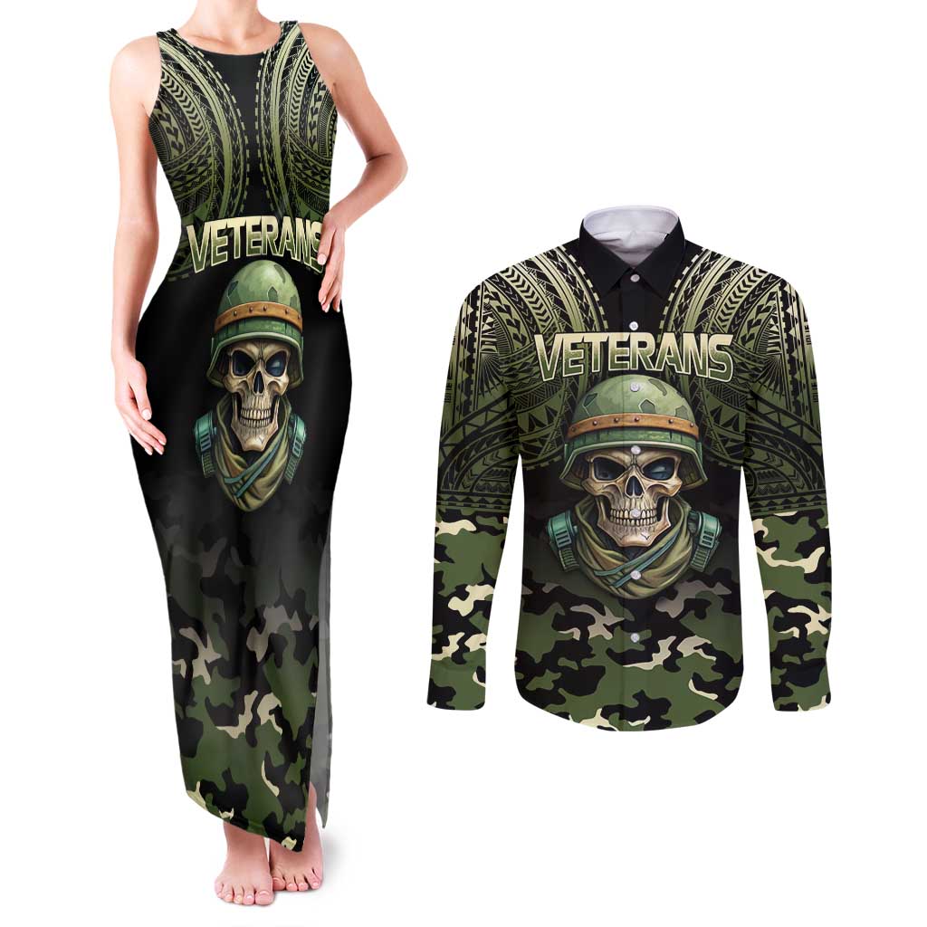 Veterans Day Couples Matching Tank Maxi Dress and Long Sleeve Button Shirt War Never Leaves A Veteran Proud Military