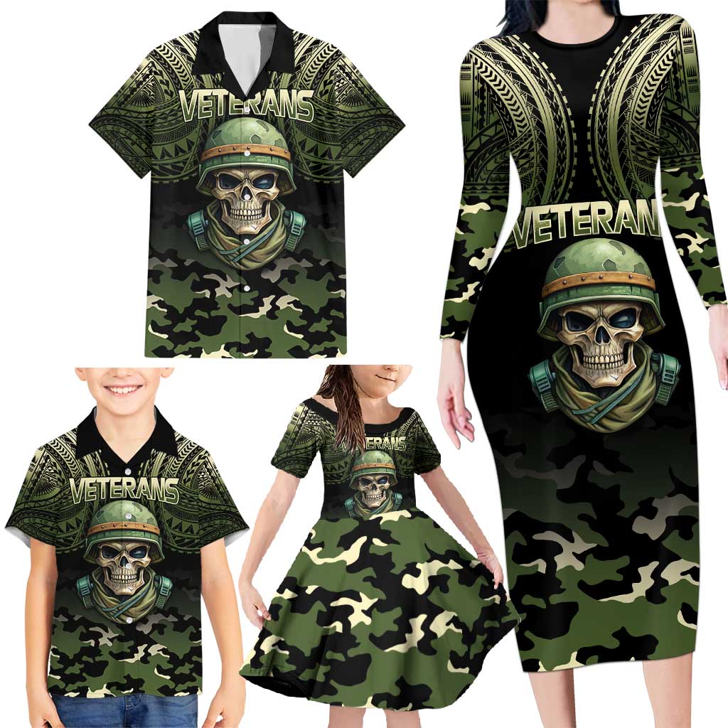 Veterans Day Family Matching Long Sleeve Bodycon Dress and Hawaiian Shirt War Never Leaves A Veteran Proud Military LT9 - Polynesian Pride