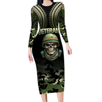 Veterans Day Family Matching Long Sleeve Bodycon Dress and Hawaiian Shirt War Never Leaves A Veteran Proud Military LT9 Mom's Dress Black - Polynesian Pride