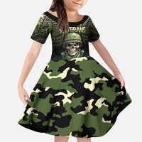 Veterans Day Family Matching Short Sleeve Bodycon Dress and Hawaiian Shirt War Never Leaves A Veteran Proud Military LT9 Daughter's Dress Black - Polynesian Pride