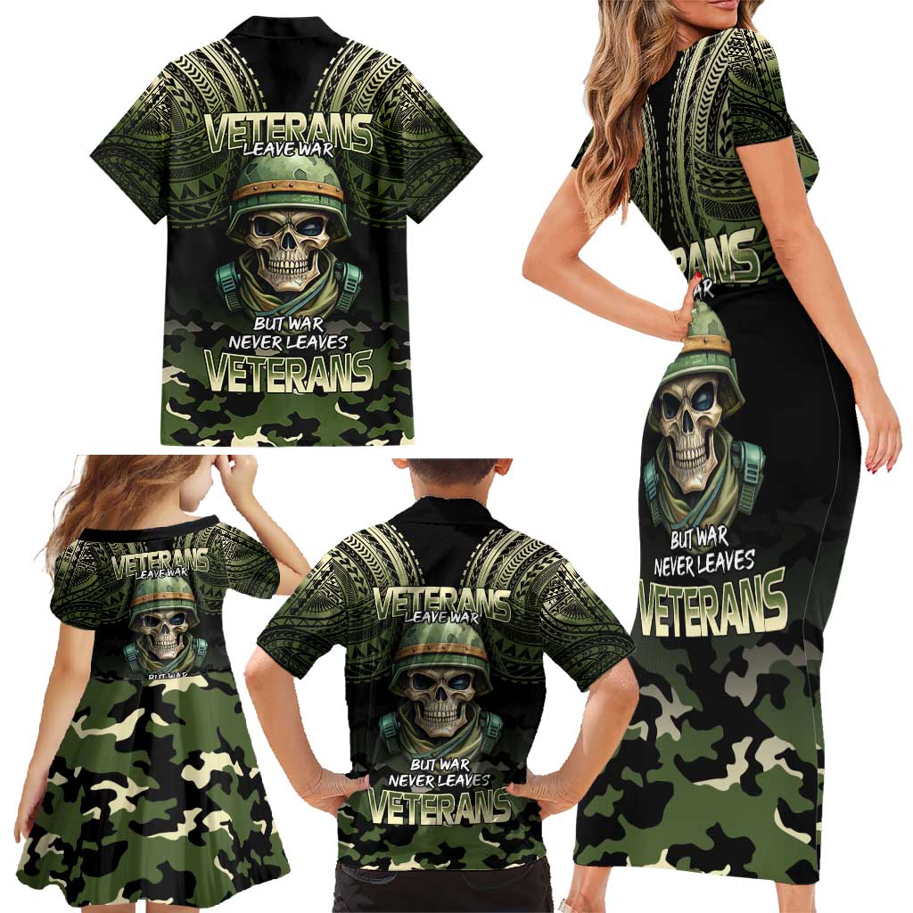 Veterans Day Family Matching Short Sleeve Bodycon Dress and Hawaiian Shirt War Never Leaves A Veteran Proud Military LT9 - Polynesian Pride