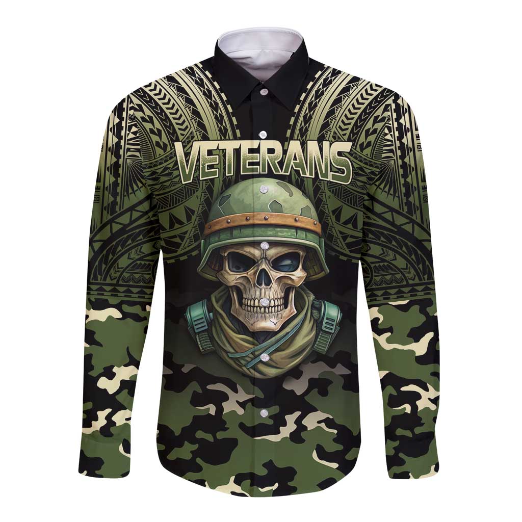 Veterans Day Long Sleeve Button Shirt War Never Leaves A Veteran Proud Military LT9 Unisex Black - Polynesian Pride