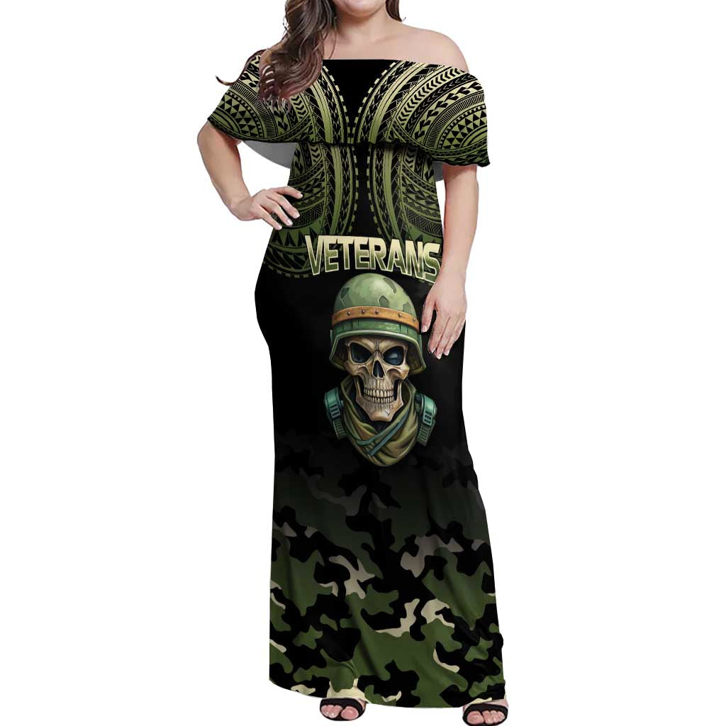 Veterans Day Off Shoulder Maxi Dress War Never Leaves A Veteran Proud Military LT9 Women Black - Polynesian Pride