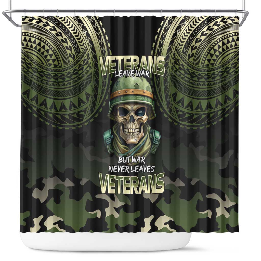 Veterans Day Shower Curtain War Never Leaves A Veteran Proud Military LT9 Black - Polynesian Pride