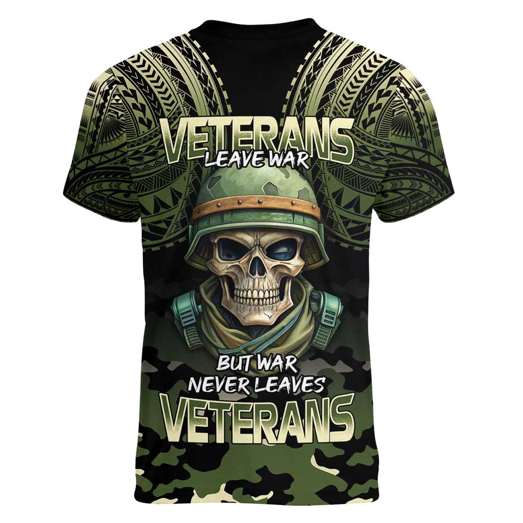 Veterans Day Women V-Neck T-Shirt War Never Leaves A Veteran Proud Military LT9 - Polynesian Pride