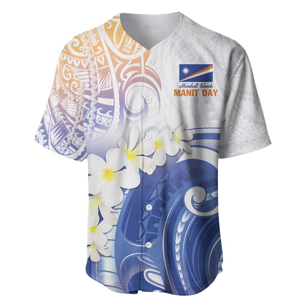 Marshall Islands Manit Day Baseball Jersey Plumeria and Polynesian Tribal