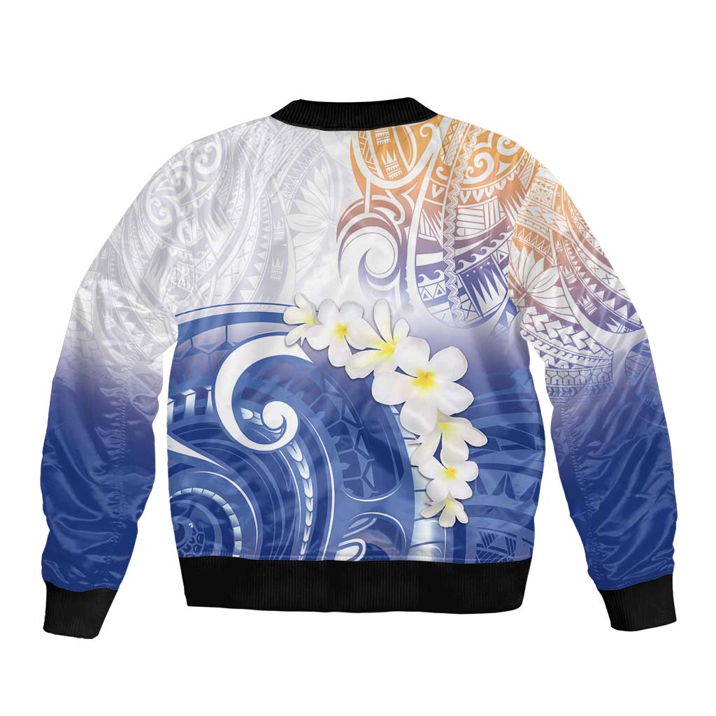 Marshall Islands Manit Day Bomber Jacket Plumeria and Polynesian Tribal