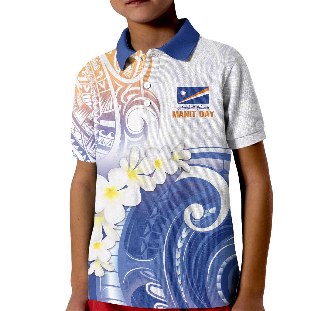 Marshall Islands Manit Day Kid Polo Shirt Plumeria and Polynesian Tribal