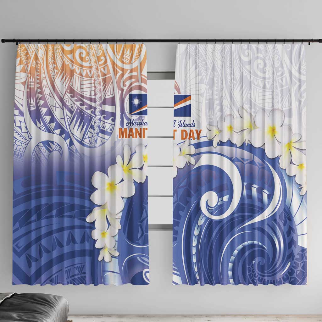 Marshall Islands Manit Day Window Curtain Plumeria and Polynesian Tribal