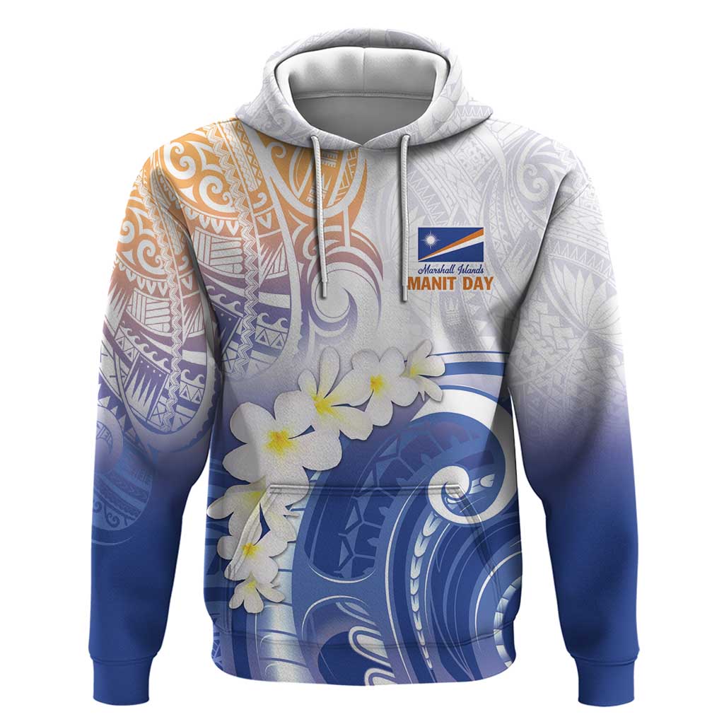 Marshall Islands Manit Day Zip Hoodie Plumeria and Polynesian Tribal