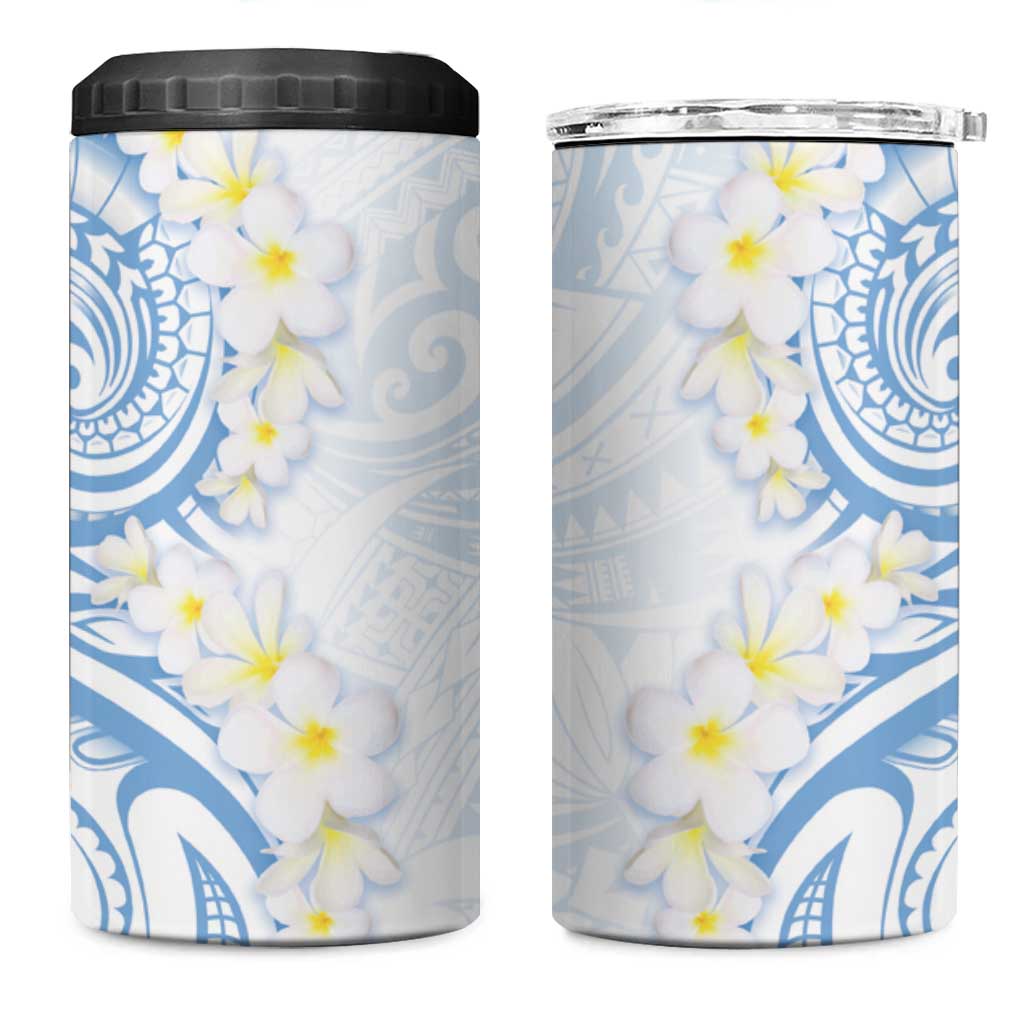 Palau 1981 Tribal Tattoo 4 in 1 Can Cooler Tumbler with Belau Plumeria Flowers