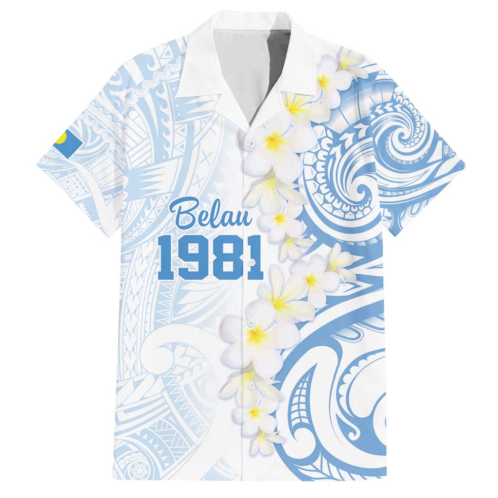 Palau 1981 Tribal Tattoo Family Matching Long Sleeve Bodycon Dress and Hawaiian Shirt with Belau Plumeria Flowers