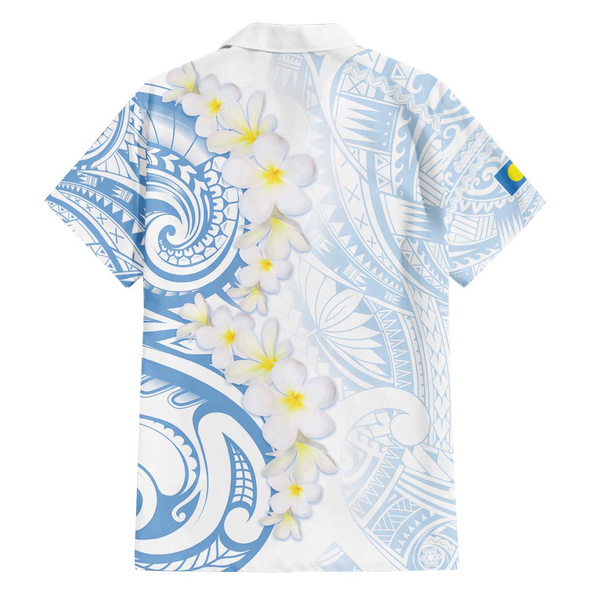 Palau 1981 Tribal Tattoo Family Matching Off The Shoulder Long Sleeve Dress and Hawaiian Shirt with Belau Plumeria Flowers