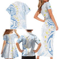 Palau 1981 Tribal Tattoo Family Matching Short Sleeve Bodycon Dress and Hawaiian Shirt with Belau Plumeria Flowers