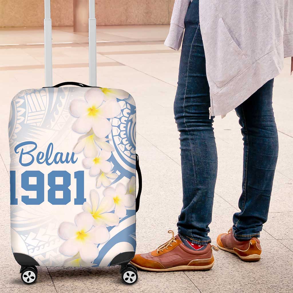 Palau 1981 Tribal Tattoo Luggage Cover with Belau Plumeria Flowers