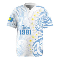 Palau 1981 Tribal Tattoo Rugby Jersey with Belau Plumeria Flowers LT9 White - Polynesian Pride