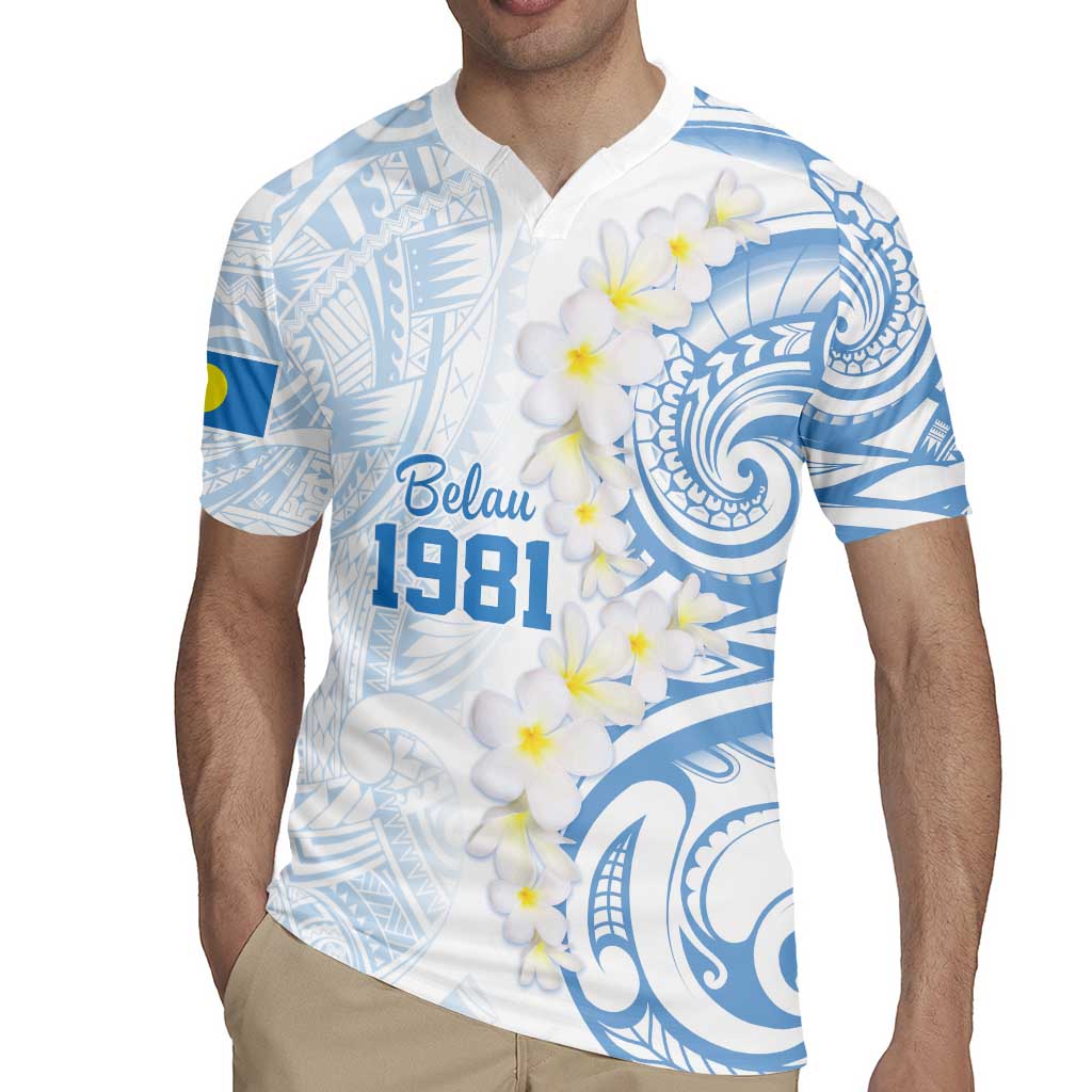 Palau 1981 Tribal Tattoo Rugby Jersey with Belau Plumeria Flowers LT9 - Polynesian Pride