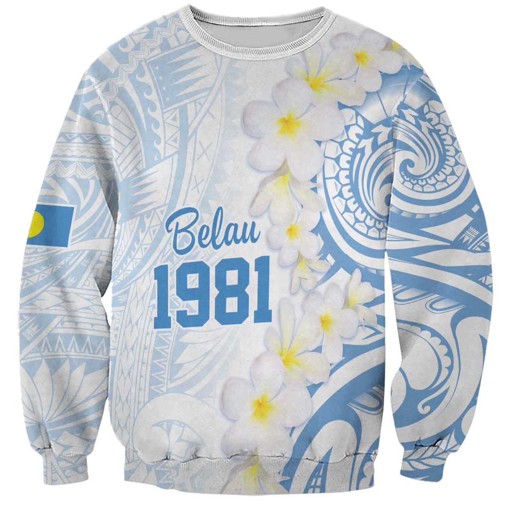 Palau 1981 Tribal Tattoo Sweatshirt with Belau Plumeria Flowers