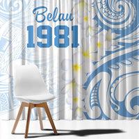 Palau 1981 Tribal Tattoo Window Curtain with Belau Plumeria Flowers