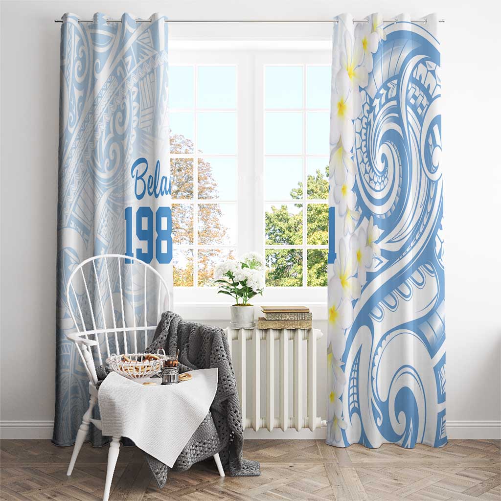 Palau 1981 Tribal Tattoo Window Curtain with Belau Plumeria Flowers