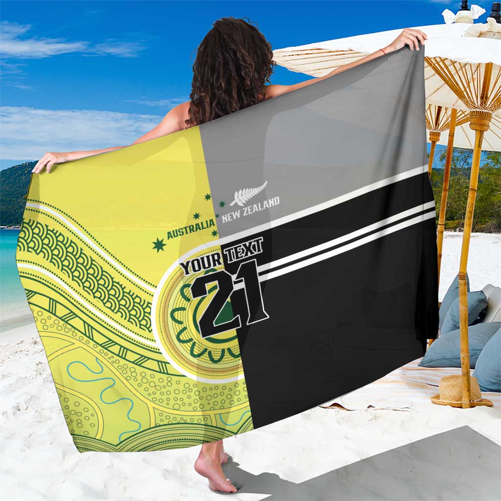 Custom Cricket AUNZ Spirit Sarong Aussie New Zealand Retro Edition LT9 One Size 44 x 66 inches Black - Polynesian Pride