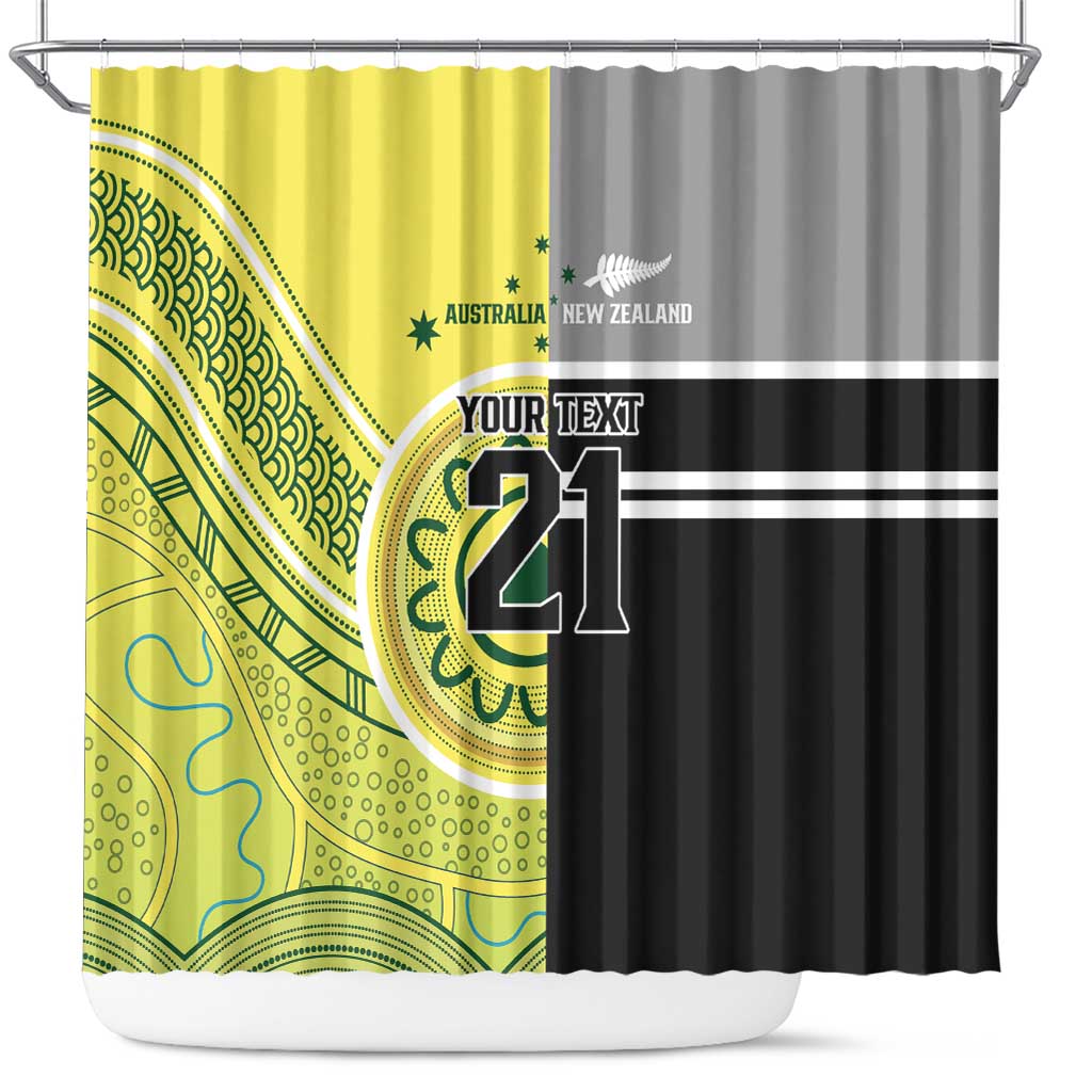 Custom Cricket AUNZ Spirit Shower Curtain Aussie New Zealand Retro Edition LT9 Black - Polynesian Pride