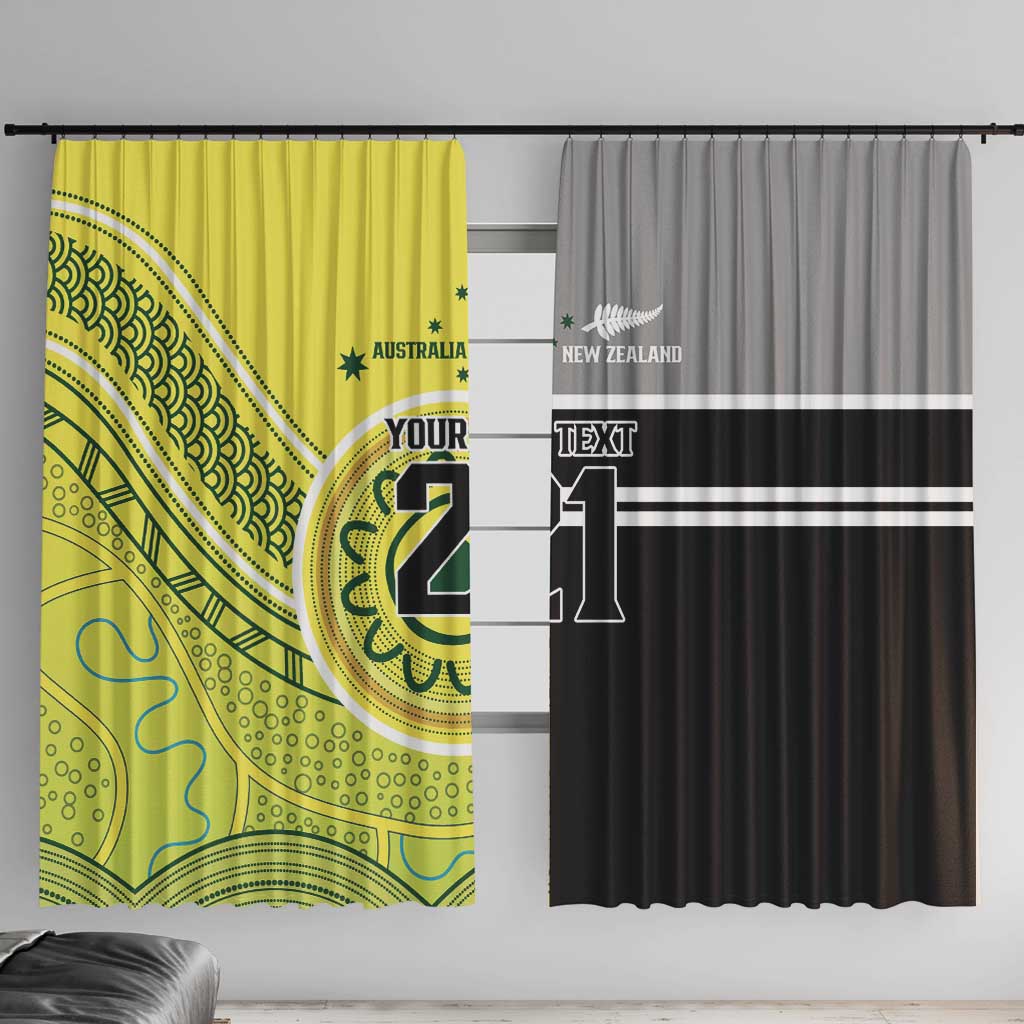 Custom Cricket AUNZ Spirit Window Curtain Aussie New Zealand Retro Edition LT9 With Hooks Black - Polynesian Pride