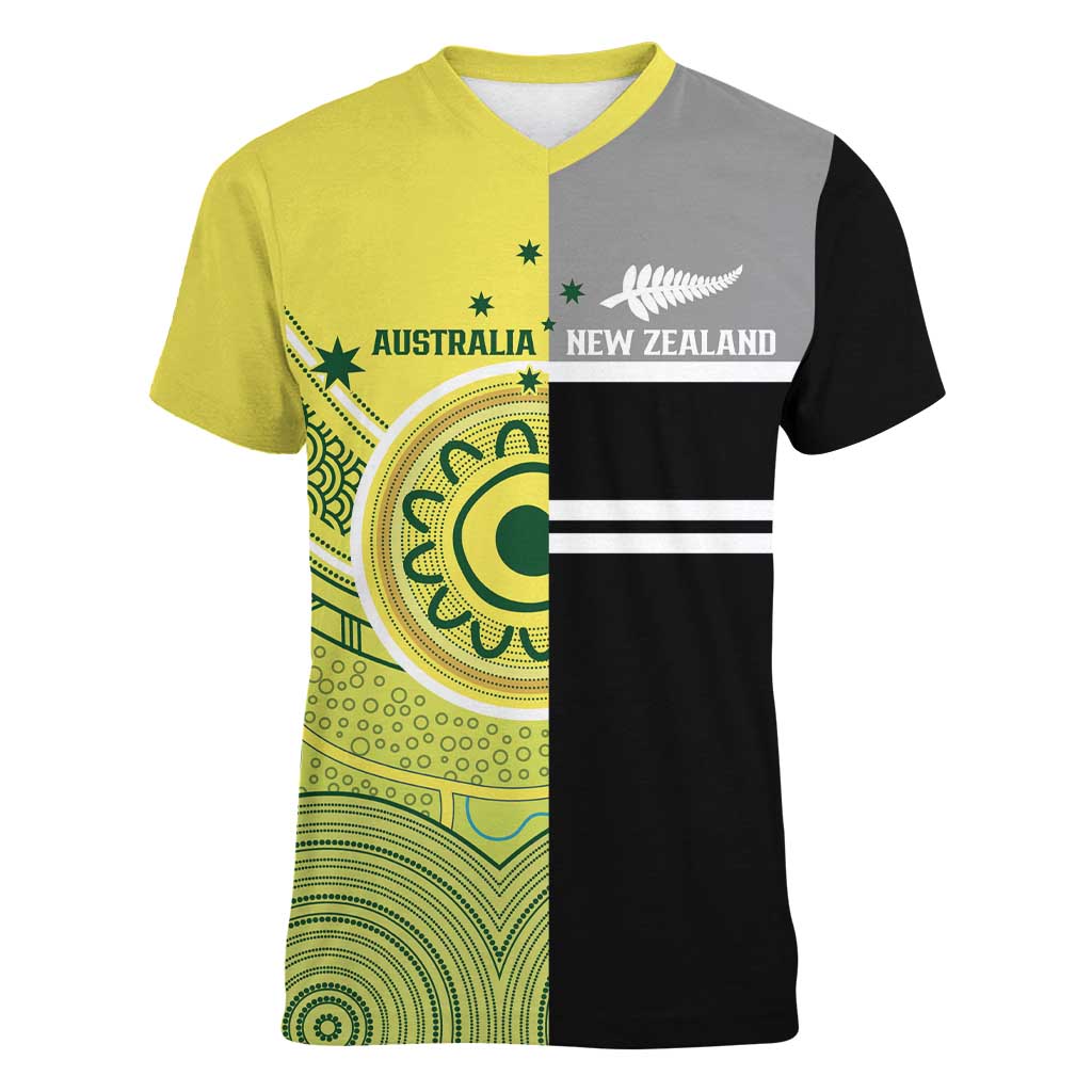 Custom Cricket AUNZ Spirit Women V-Neck T-Shirt Aussie New Zealand Retro Edition - Polynesian Pride