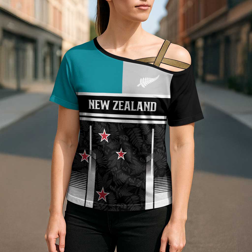 Custom NZ Cricket Pride Cross Shoulder Shirt Silver Fern Fan Supporter Apparel - Polynesian Pride
