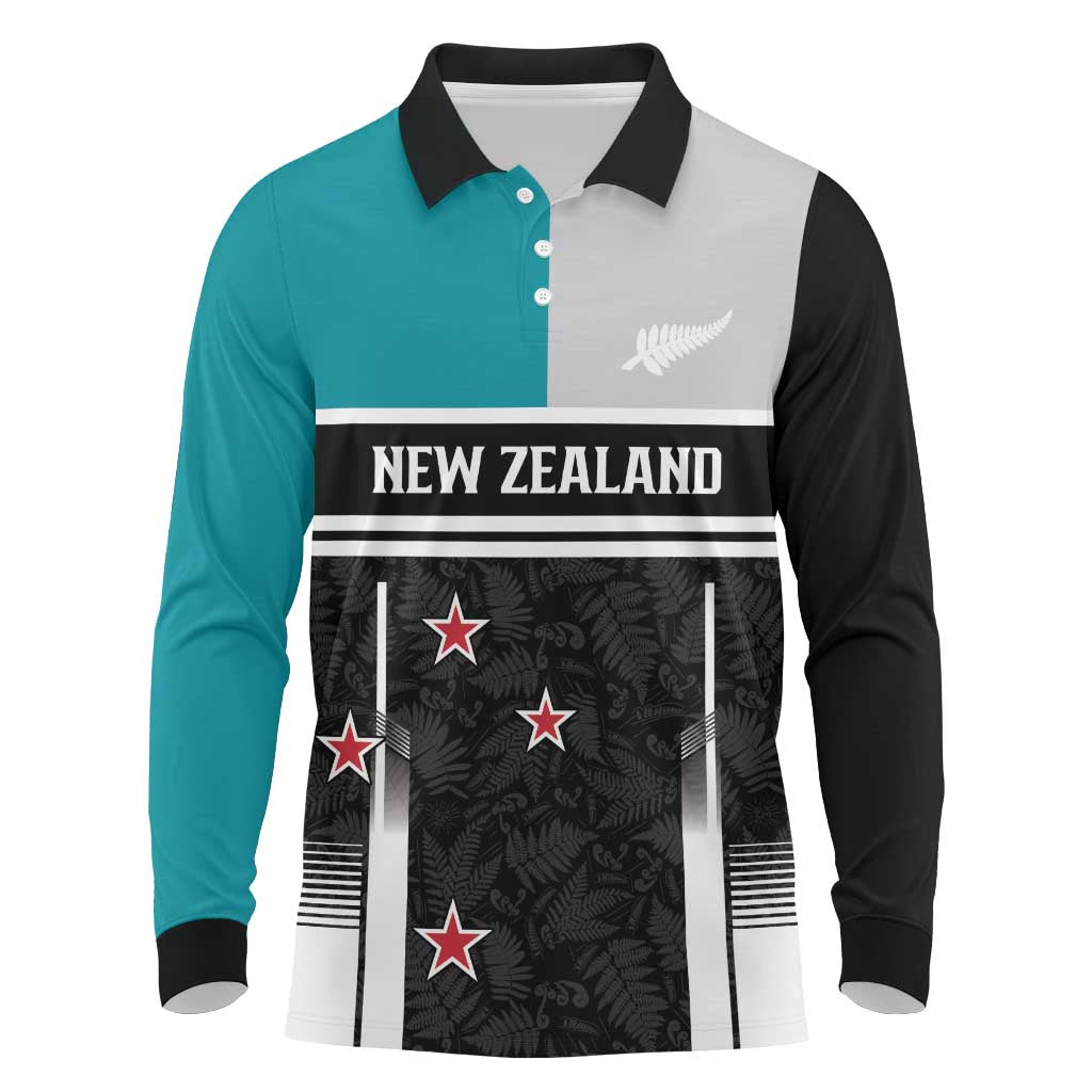 Custom NZ Cricket Pride Long Sleeve Polo Shirt Silver Fern Fan Supporter Apparel LT9 Black - Polynesian Pride