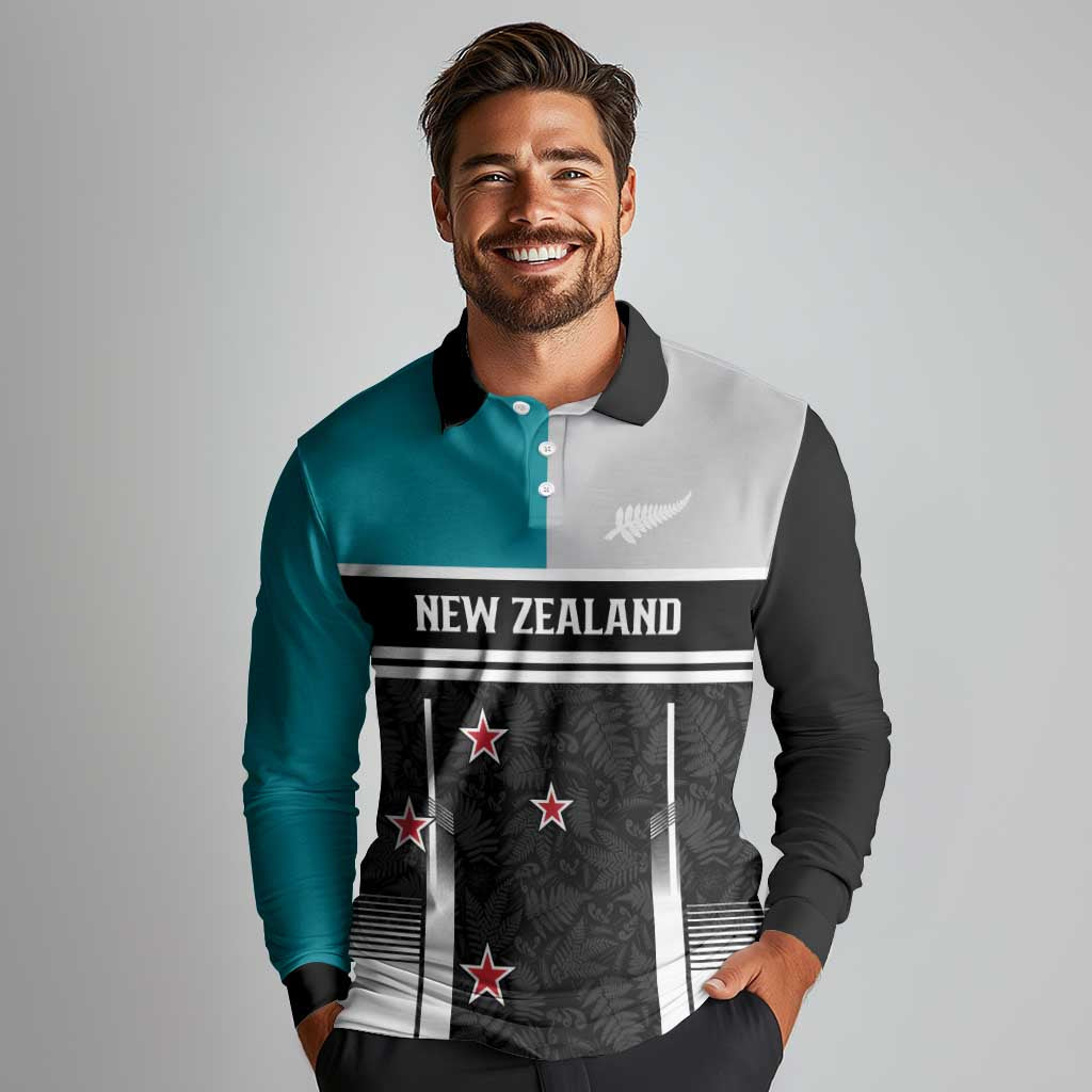 Custom NZ Cricket Pride Long Sleeve Polo Shirt Silver Fern Fan Supporter Apparel LT9 - Polynesian Pride