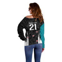 Custom NZ Cricket Pride Off Shoulder Sweater Silver Fern Fan Supporter Apparel LT9 - Polynesian Pride