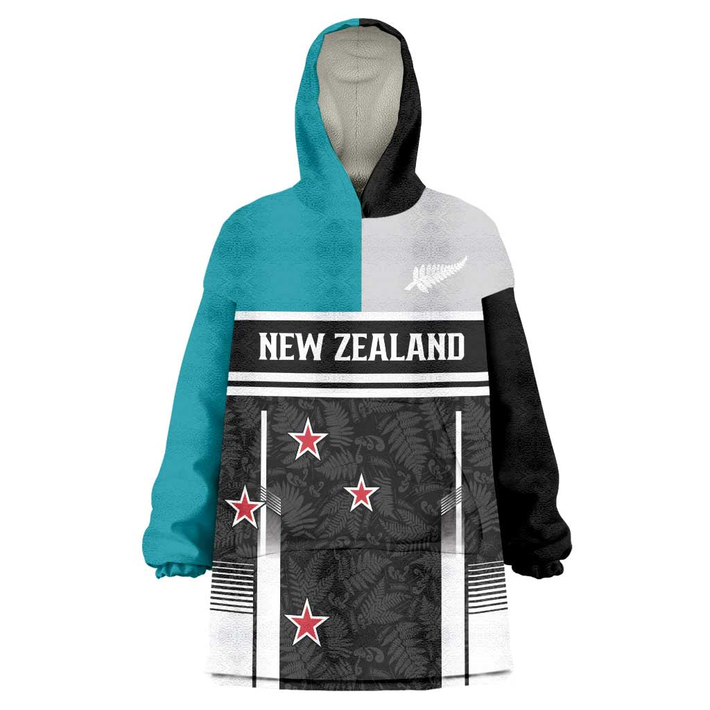 Custom NZ Cricket Pride Wearable Blanket Hoodie Silver Fern Fan Supporter Apparel LT9 One Size Black - Polynesian Pride